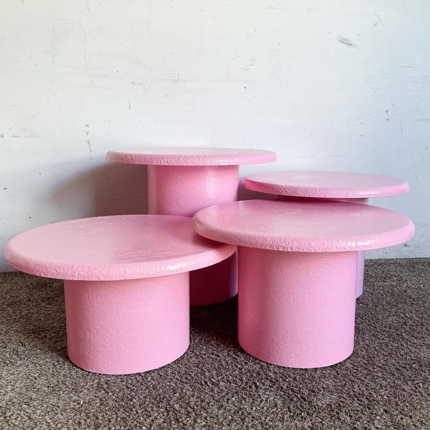 Postmodern Pink Textures Circular Mushroom Nesting Tables - Set of 4 For Sale 2