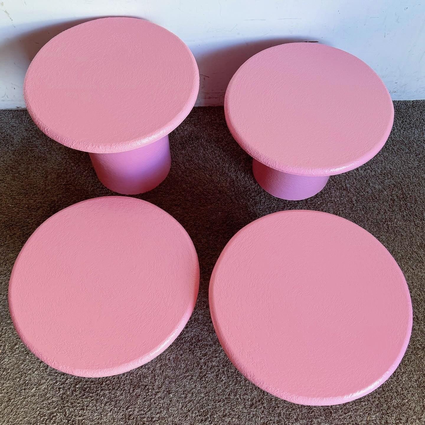 Postmodern Pink Textures Circular Mushroom Nesting Tables - Set of 4 For Sale 3