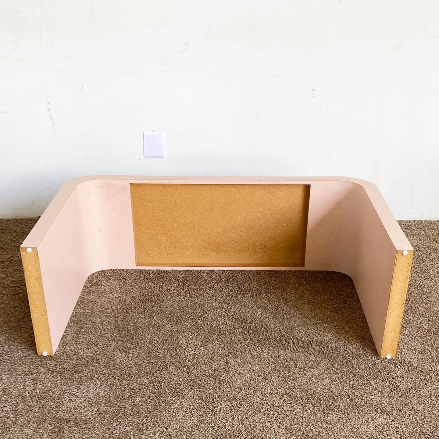 Postmodern Pink Wash Laminate Waterfall Console Table In Good Condition In Delray Beach, FL