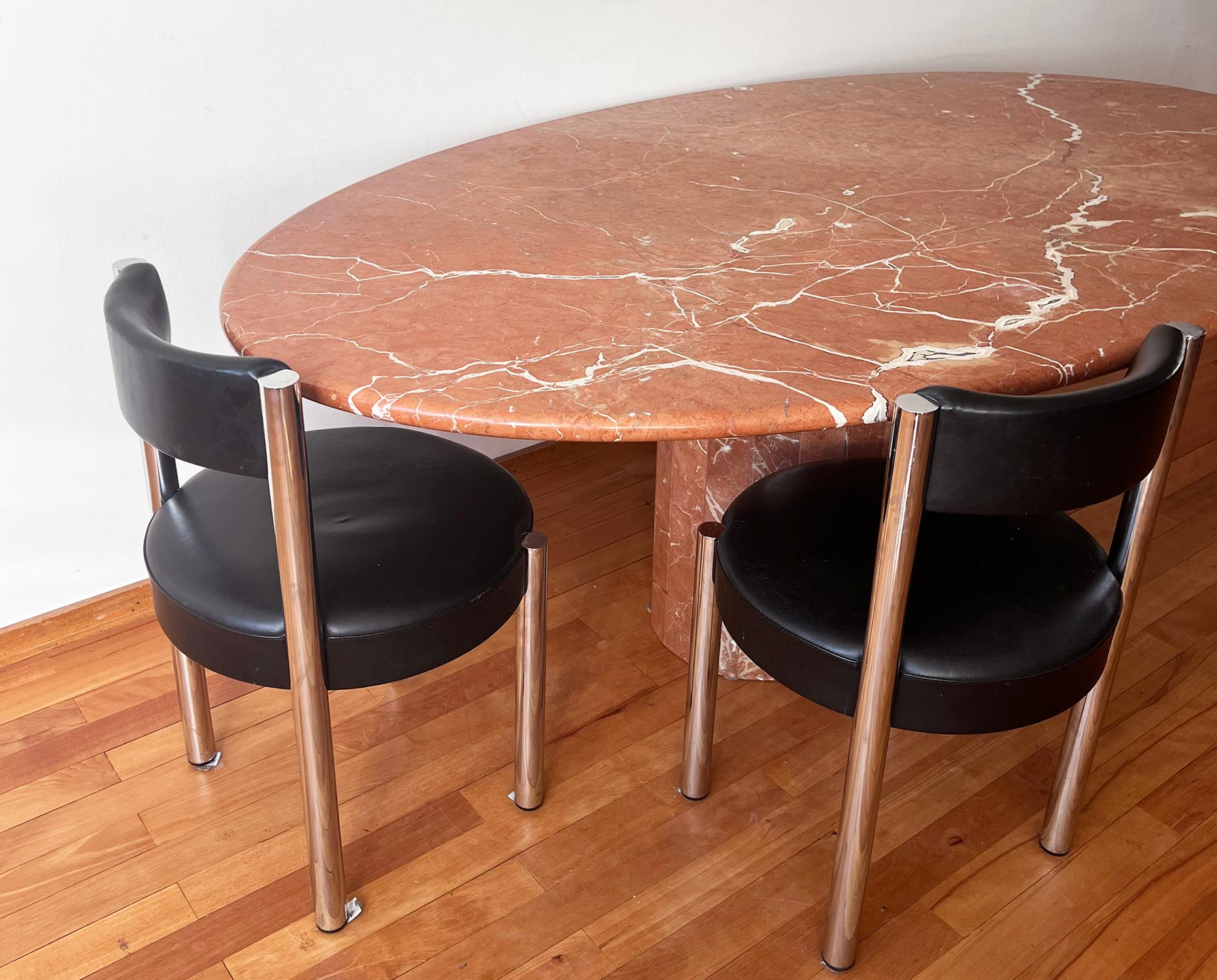 Postmodern Pink / White Italian Solid Marble Oval Dining Table, Italy