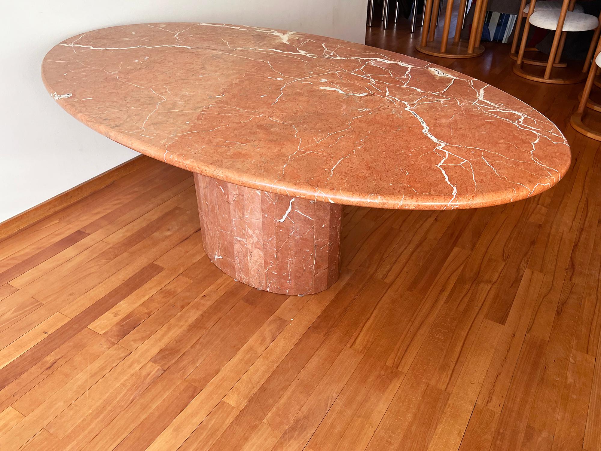 Postmodern Pink / White Italian Solid Marble Oval Dining Table, Italy