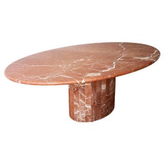 Postmodern Pink / White Italian Solid Marble Oval Dining Table, Italy, 1970s