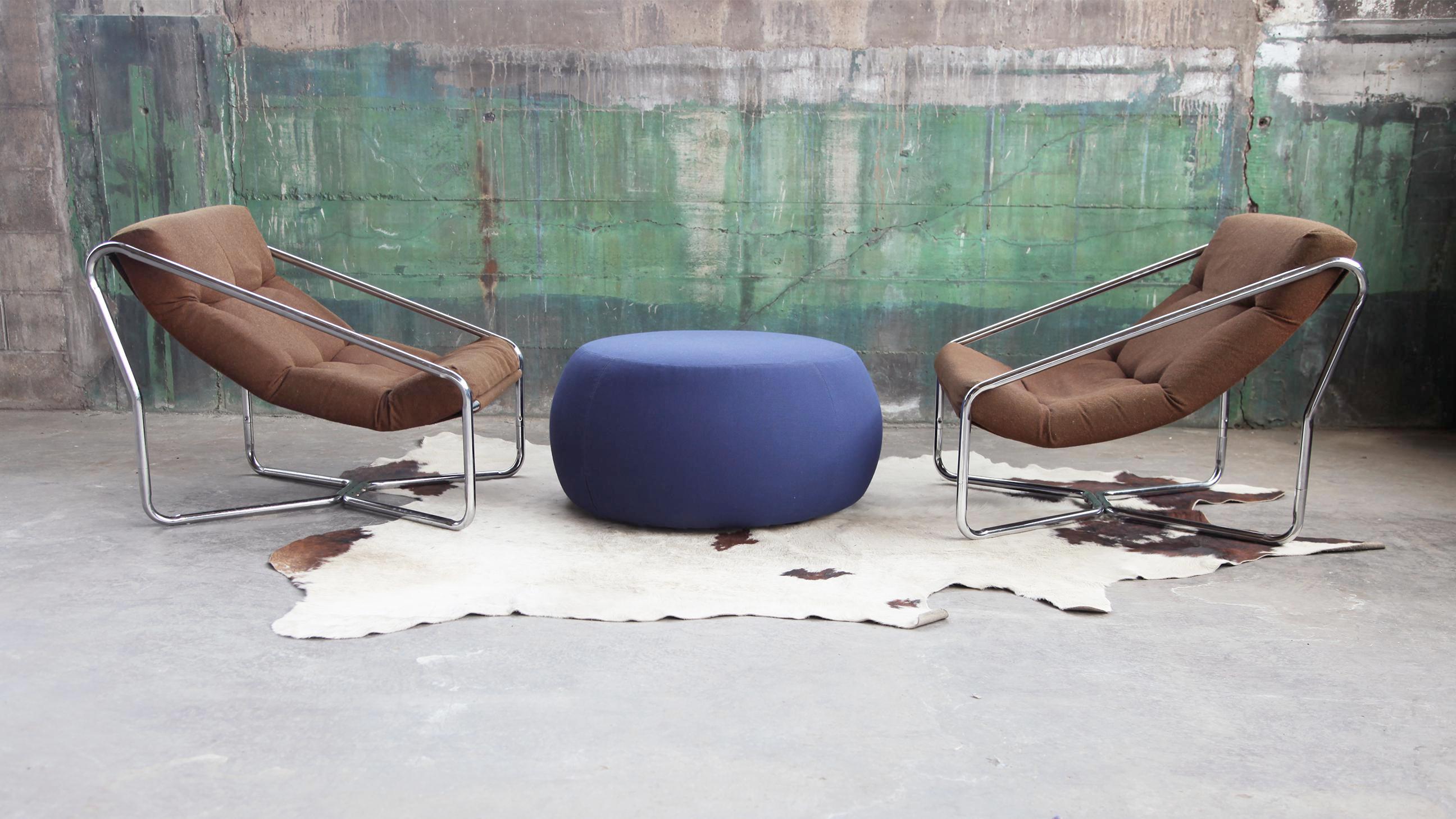 Two seat pouf. Upholstery in leather, faux leather, fabric or customer's own material. Fitted with glides.

Gorgeous Mint Condition EUC Ottomans by Arper. These ottomans fit beautifully with a sectional or just for extra seating in innumerable ways.
