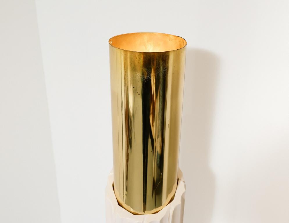 Postmodern PLaster and Brass Column Torchiere In Good Condition In Brooklyn, NY