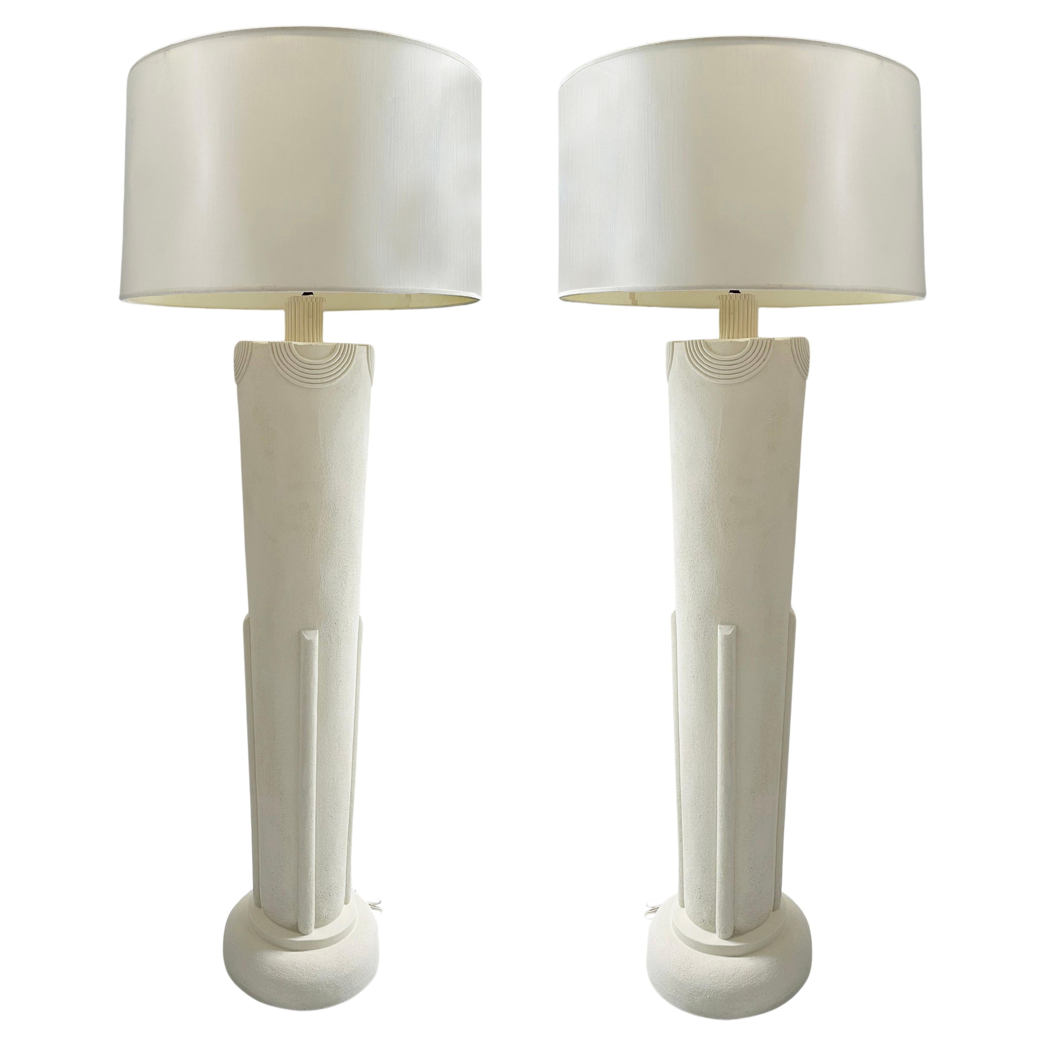 Postmodern Plaster Art Deco Revival Floor Lamps- a Pair For Sale