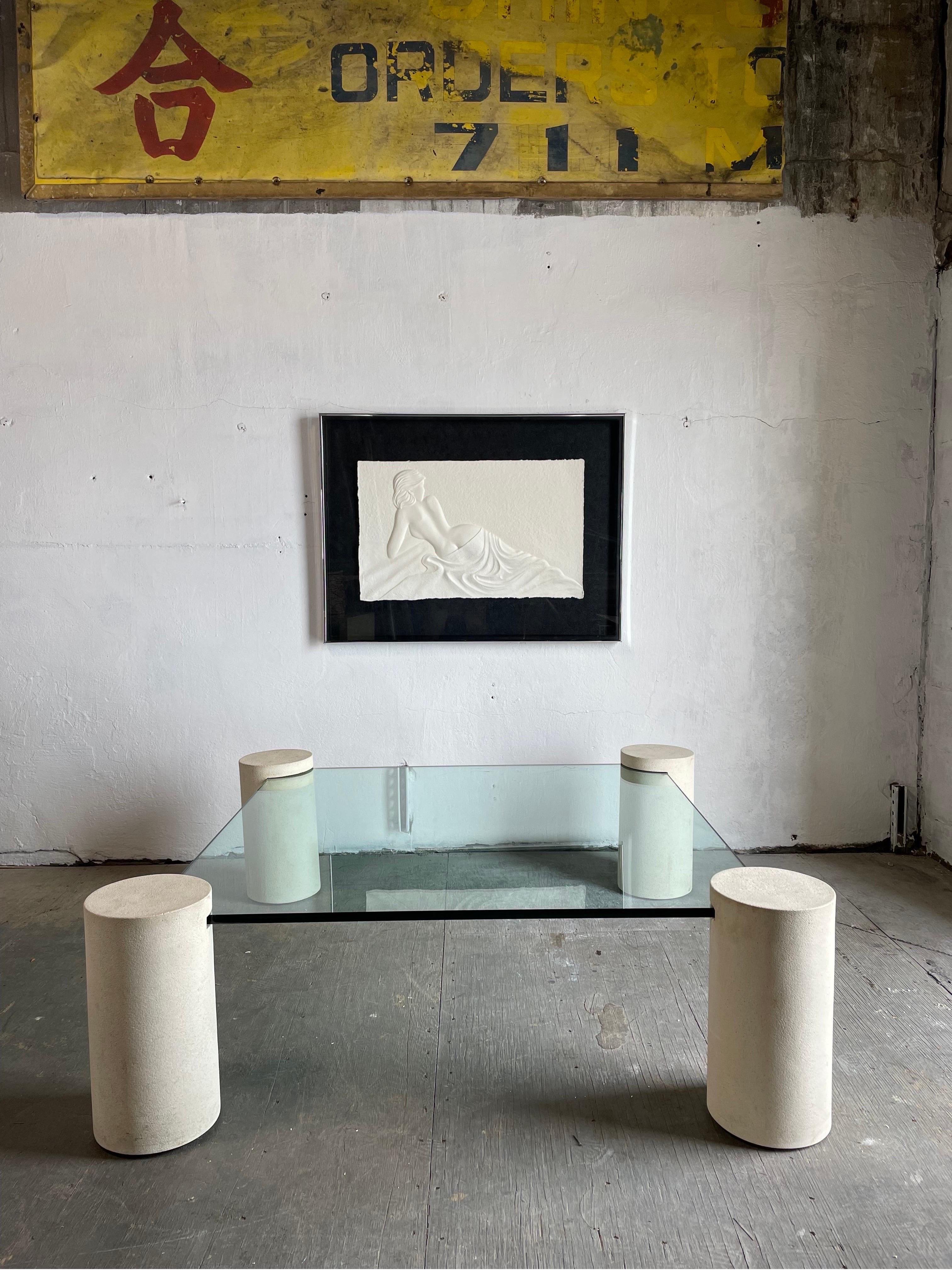 Post-Modern Postmodern Plaster Columns Coffee Table in the Style of Massimo Vignelli For Sale