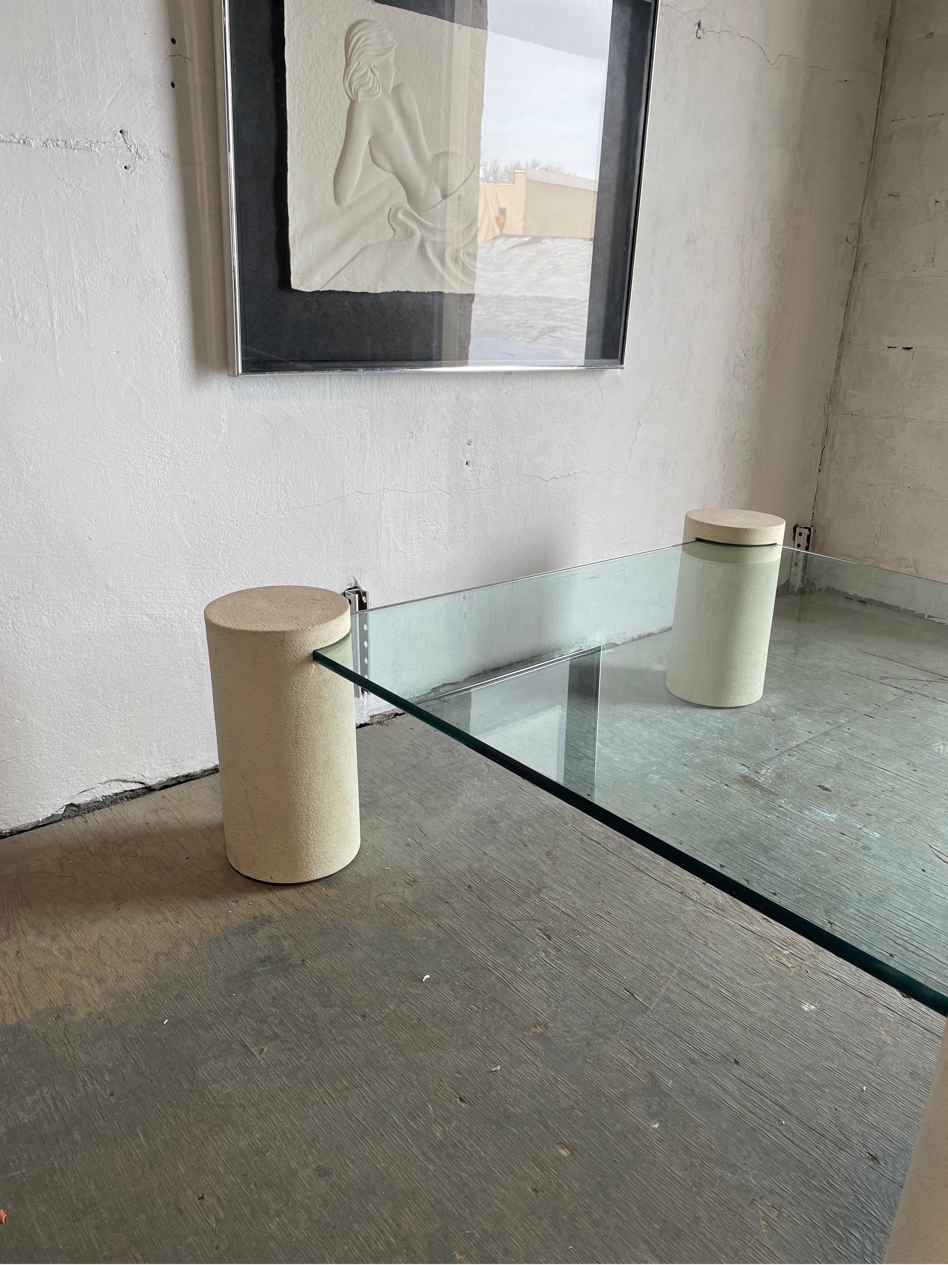 Glass Postmodern Plaster Columns Coffee Table in the Style of Massimo Vignelli For Sale