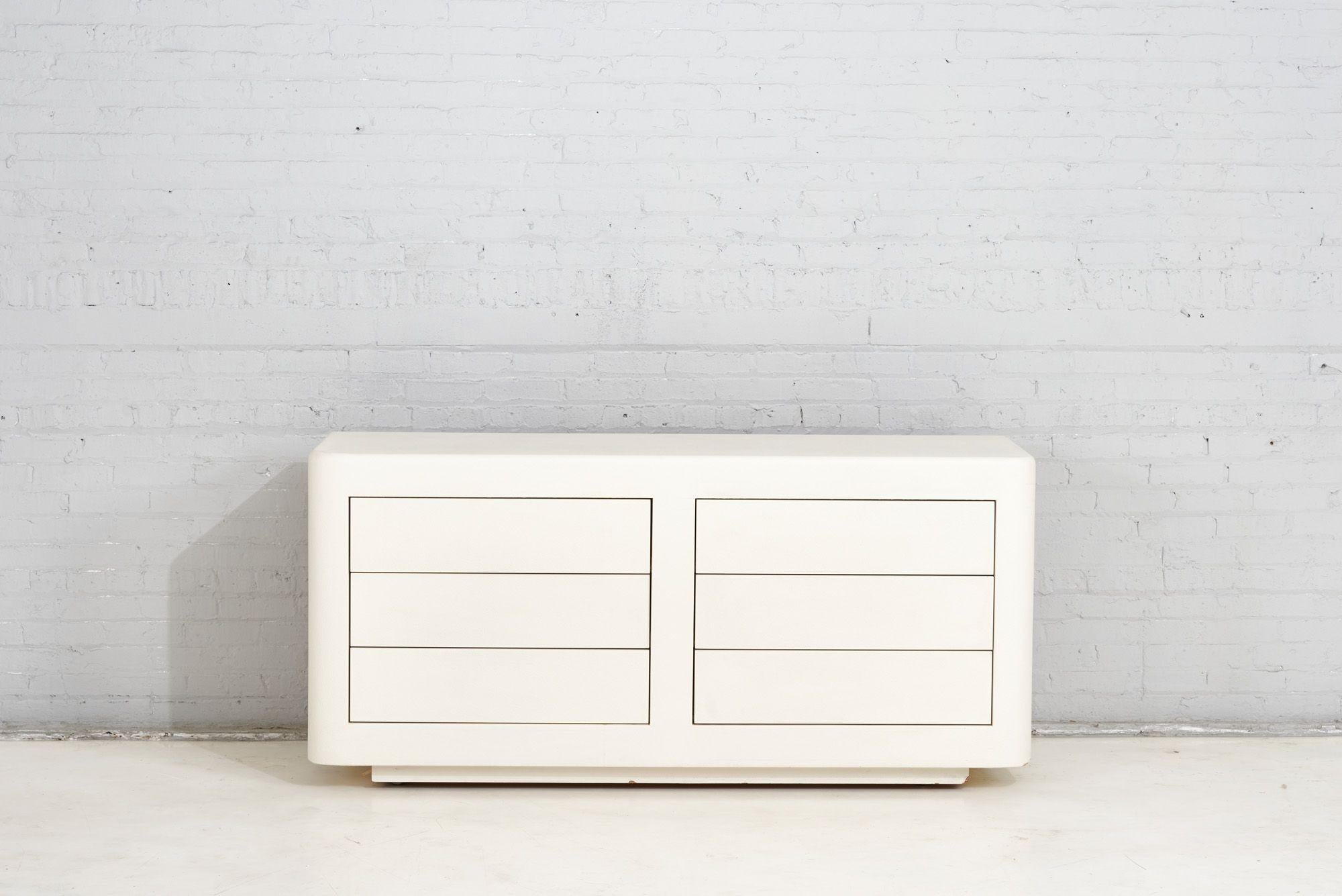 Postmodern plaster dresser, 1970. Headboard/nightstands, bar cabinet sold in separate listing. John Dickinson style. Original.