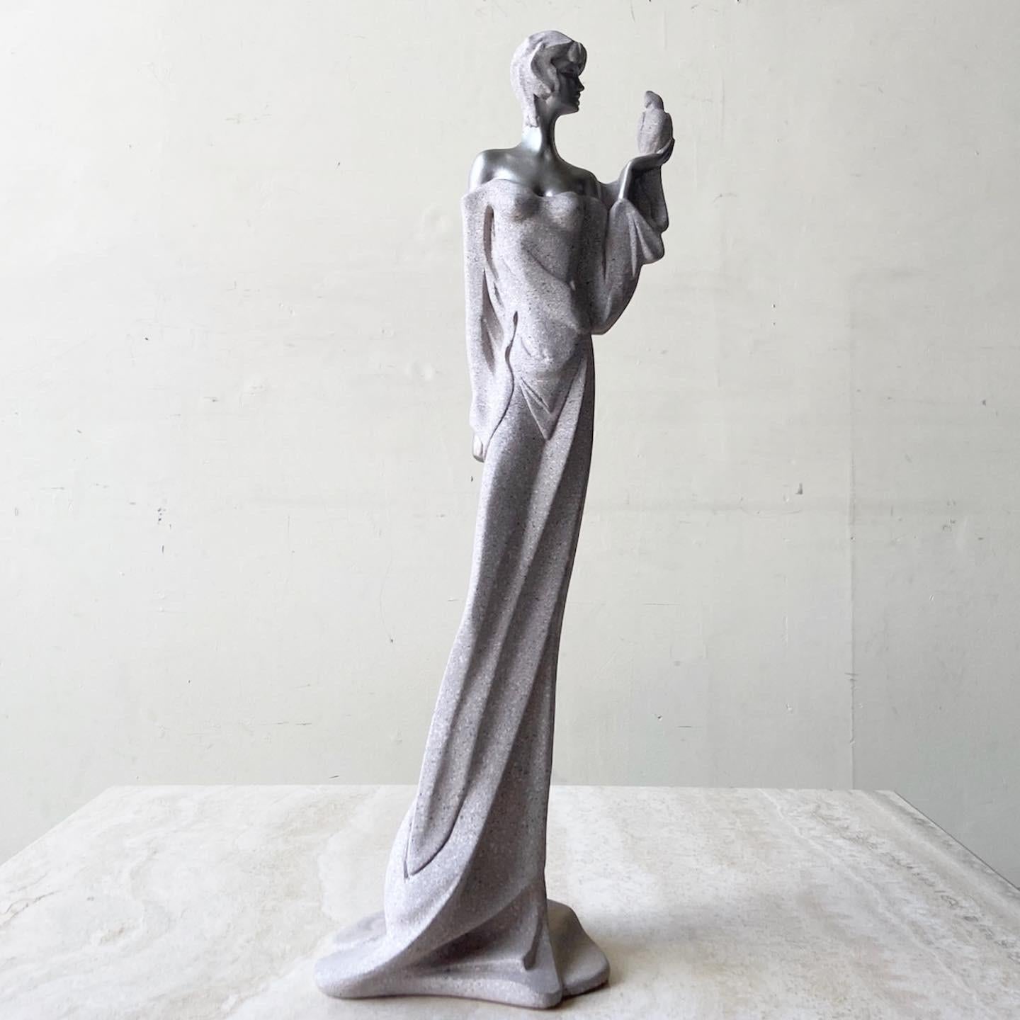 Post-Modern Postmodern Plaster Lady with Parrot Sculpture For Sale