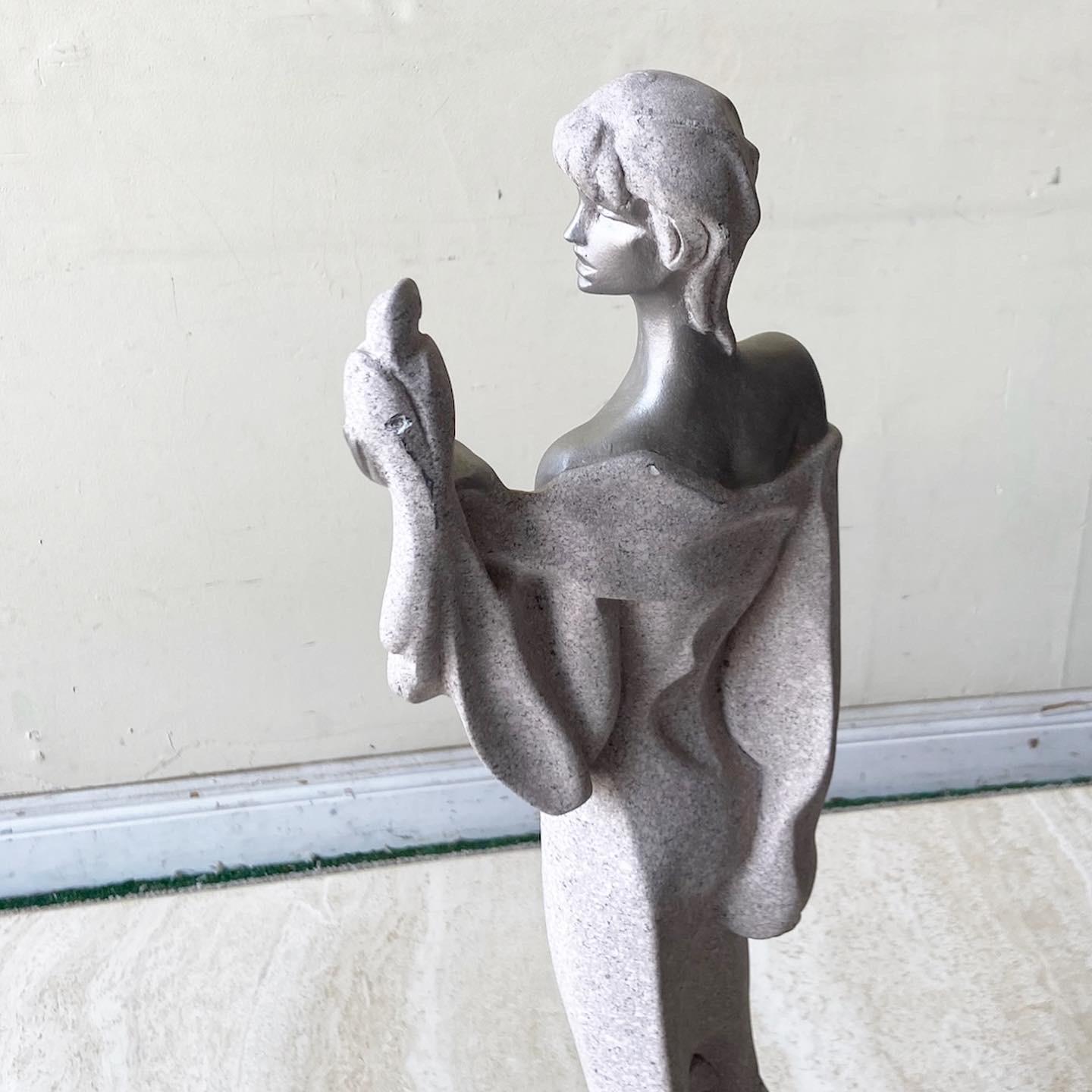 Postmodern Plaster Lady with Parrot Sculpture In Good Condition For Sale In Delray Beach, FL