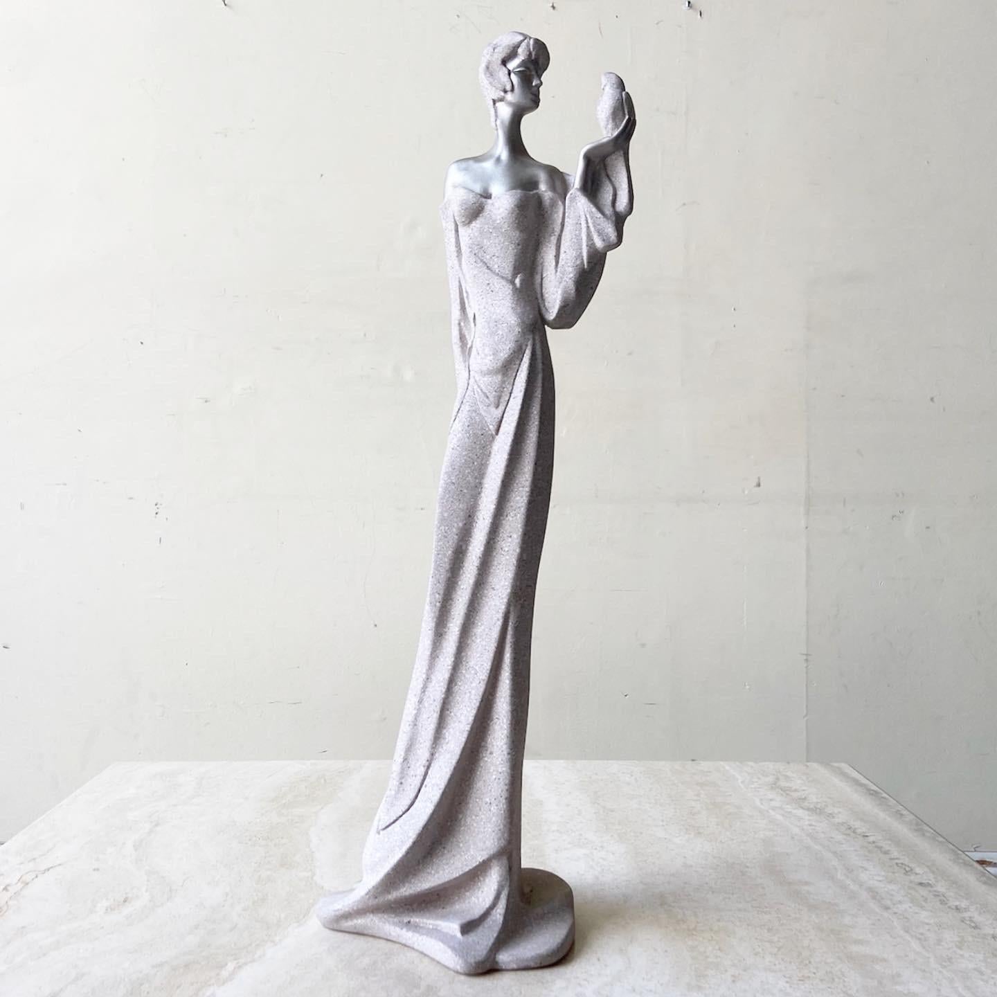 Late 20th Century Postmodern Plaster Lady with Parrot Sculpture For Sale
