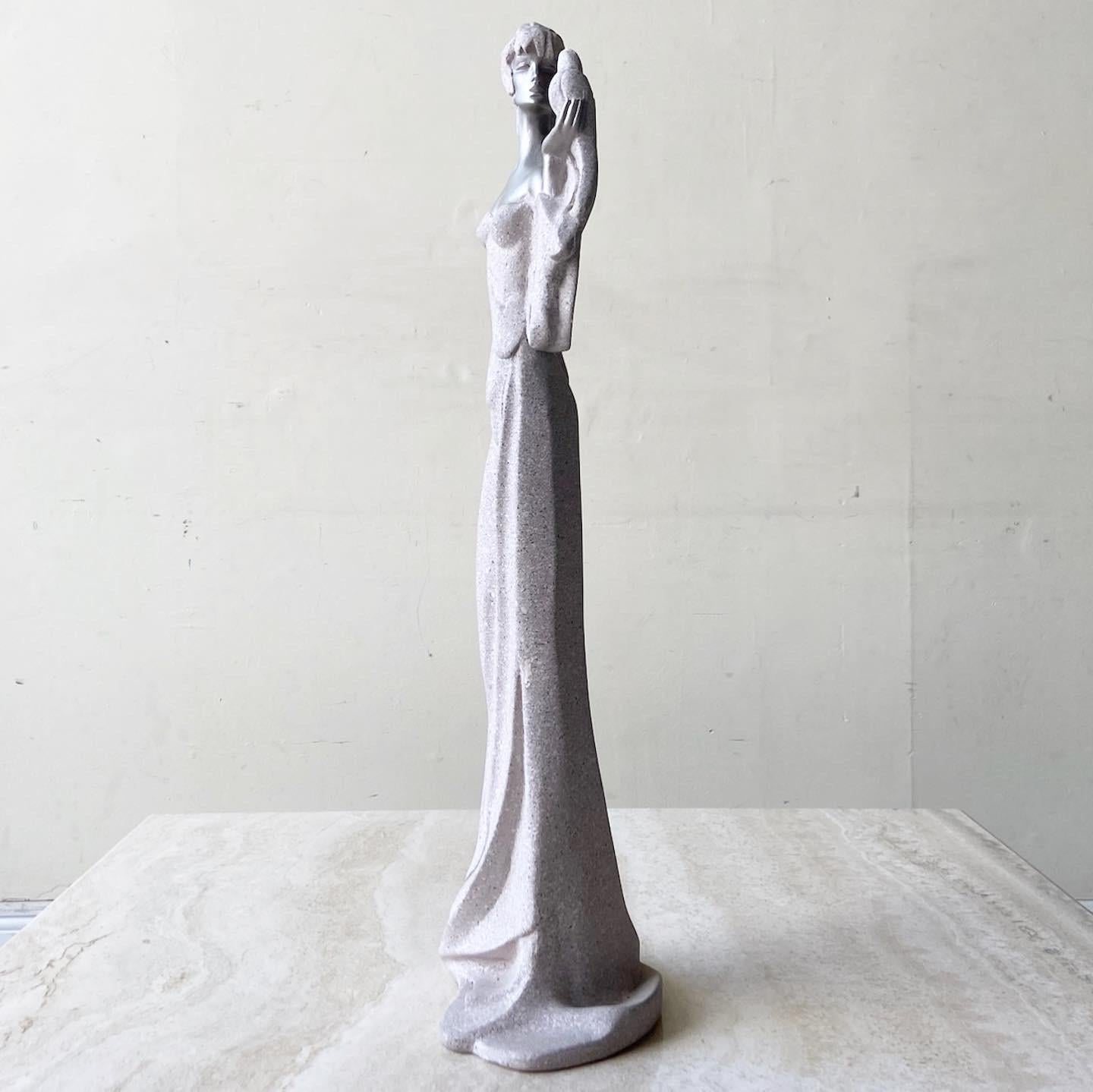 Postmodern Plaster Lady with Parrot Sculpture For Sale 1