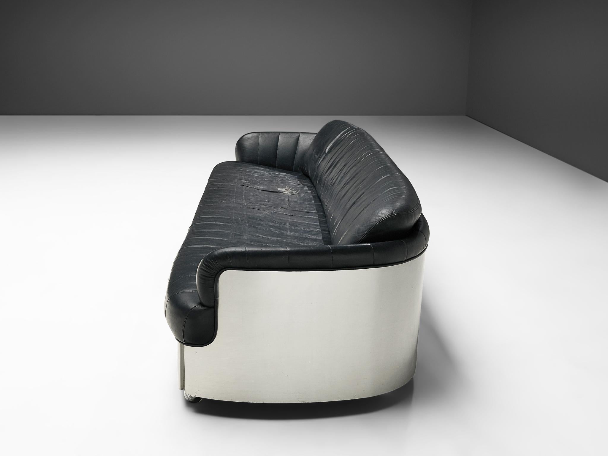 Postmodern 'Platina' Sofa by Durlet in Leather and Aluminum 5