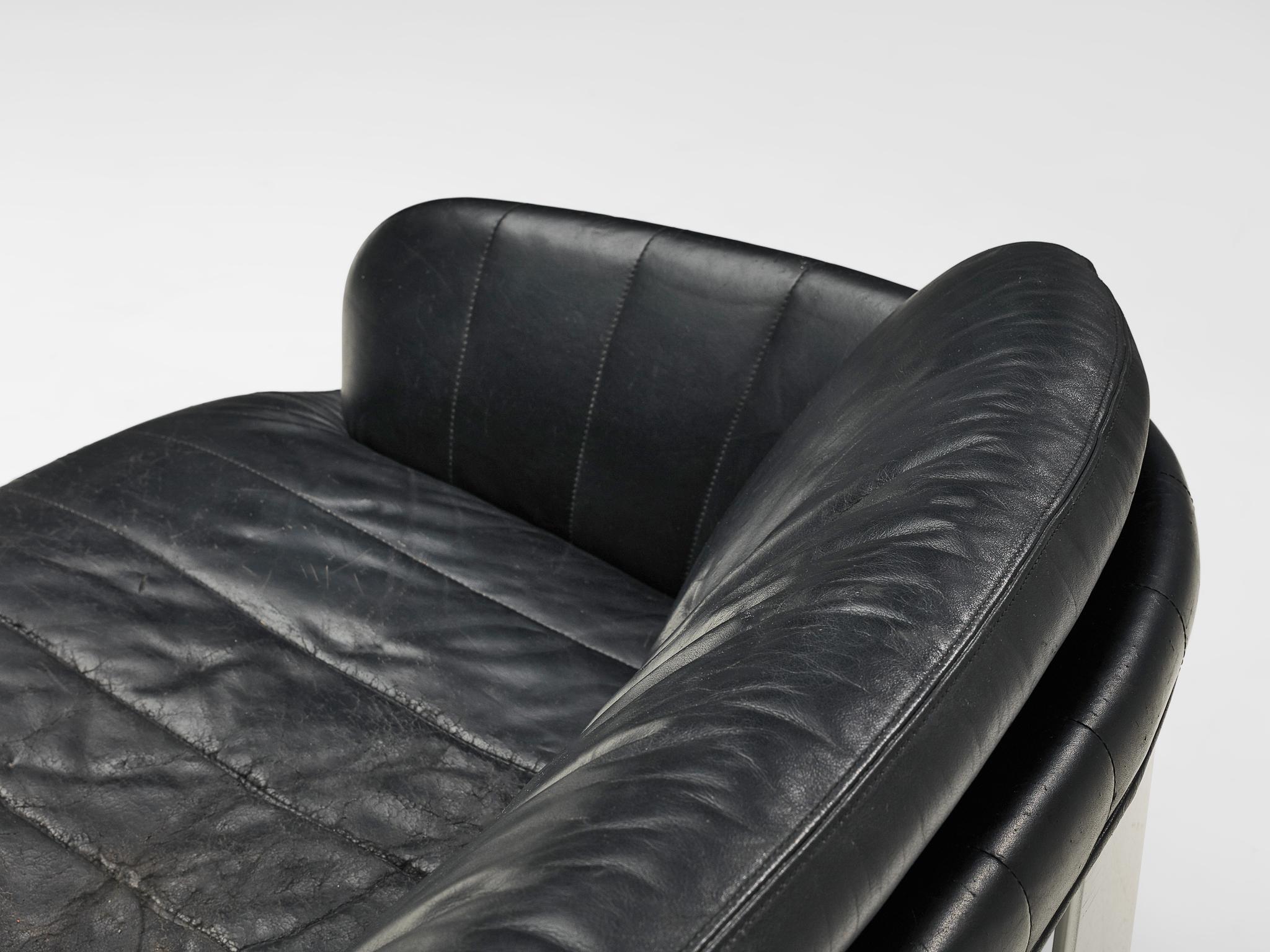 Mid-Century Modern Postmodern 'Platina' Sofa by Durlet in Leather and Aluminum