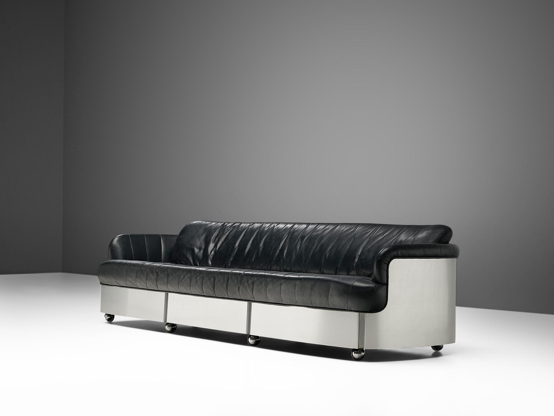 Belgian Postmodern 'Platina' Sofa by Durlet in Leather and Aluminum