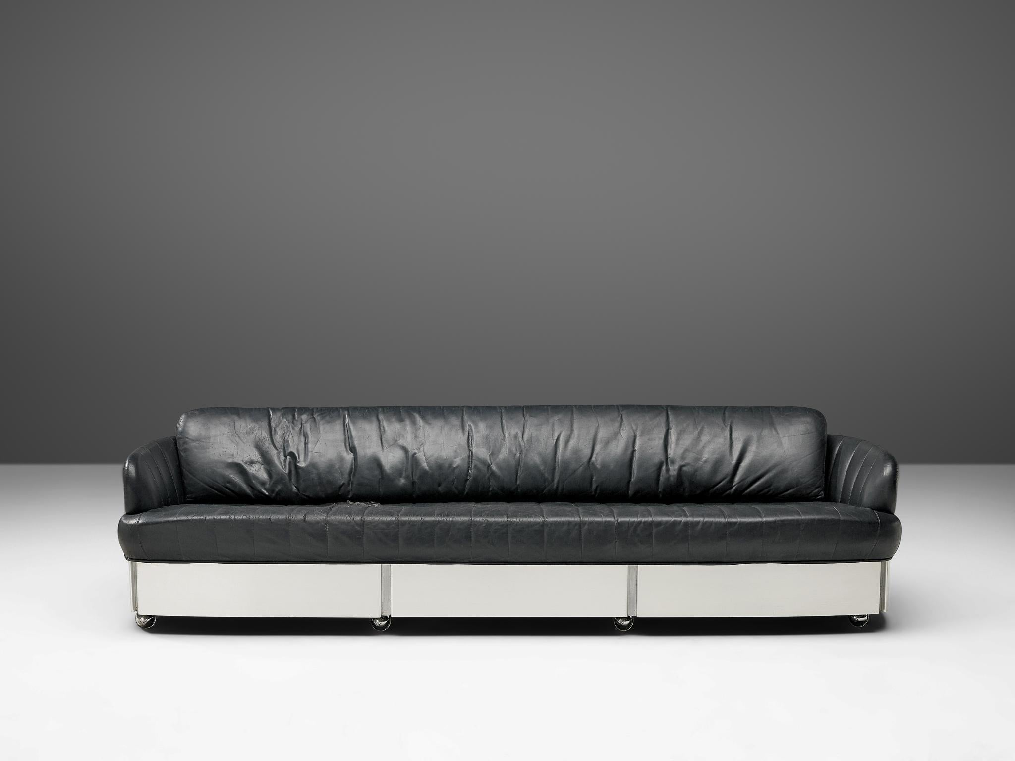 Late 20th Century Postmodern 'Platina' Sofa by Durlet in Leather and Aluminum