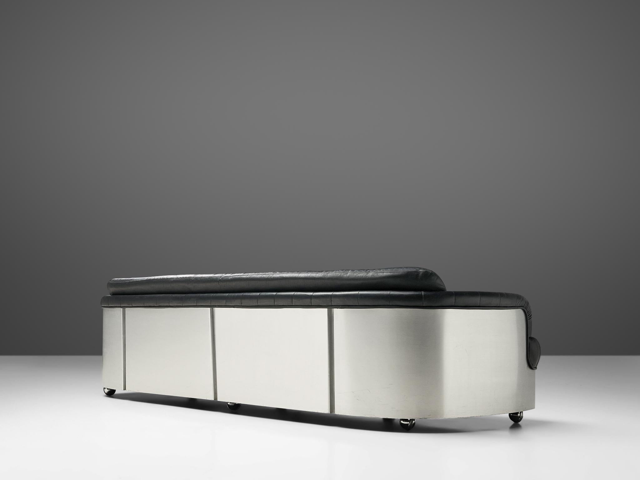 Postmodern 'Platina' Sofa by Durlet in Leather and Aluminum 2