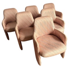 Postmodern Pleated Pink Fabric Arm Chairs by Preview Furniture - Set of 6