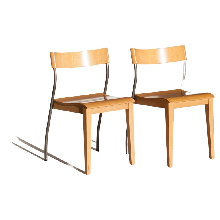 Postmodern plywood stacking chairs with bended steel back legs for IKEA