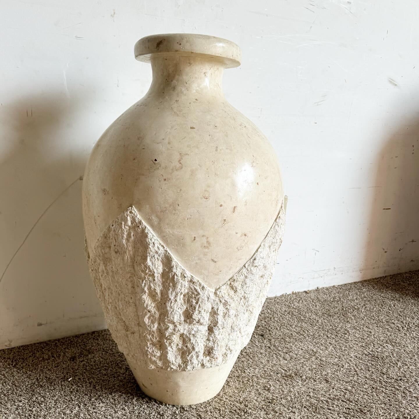Postmodern Polished and Raw Tessellated Stone Floor Vase In Good Condition For Sale In Delray Beach, FL