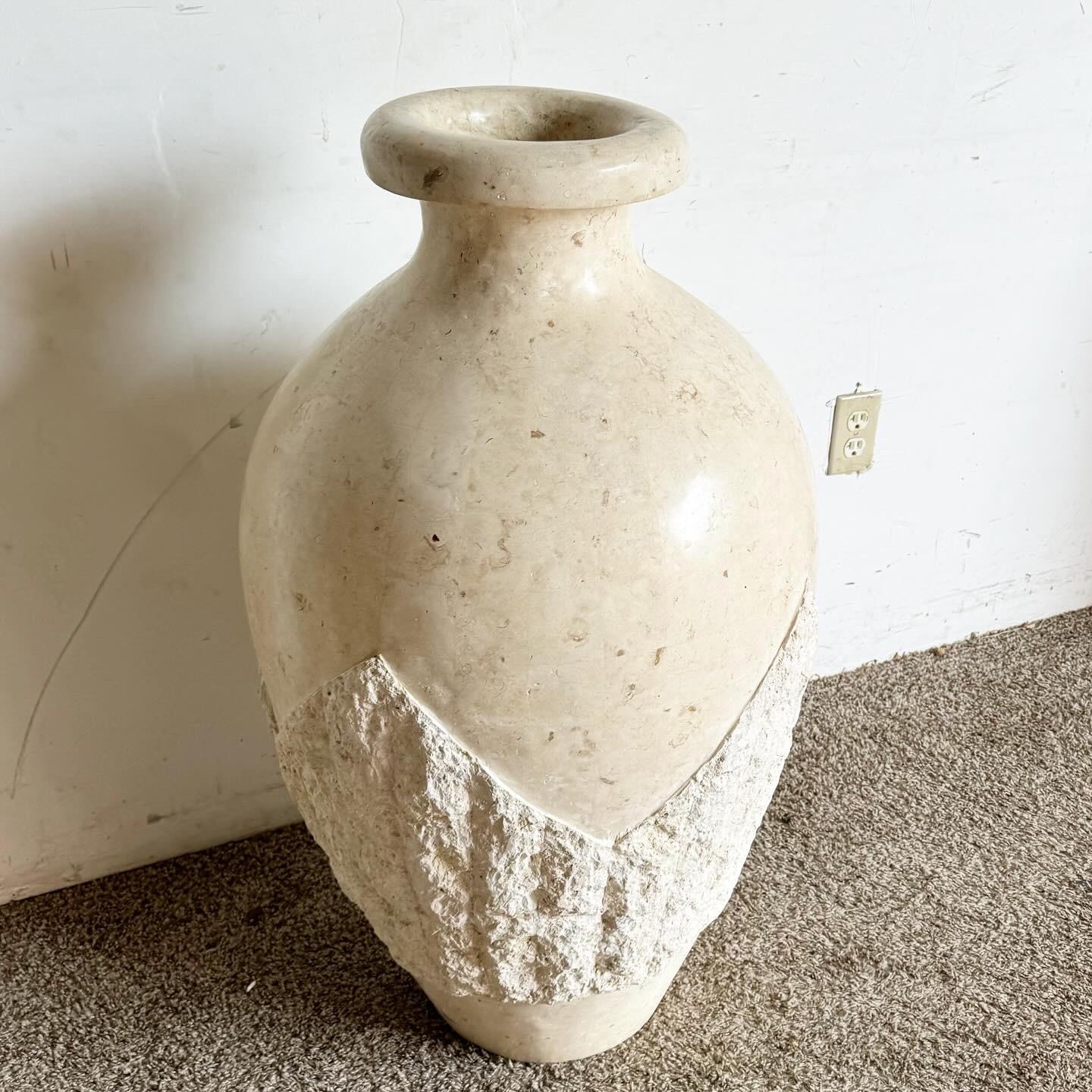 Postmodern Polished and Raw Tessellated Stone Floor Vase For Sale 1
