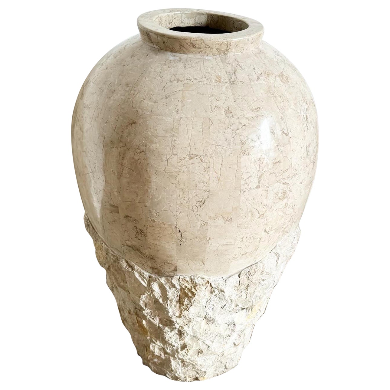 Vaso da terra postmoderno in pietra tessellata lucida e grezza