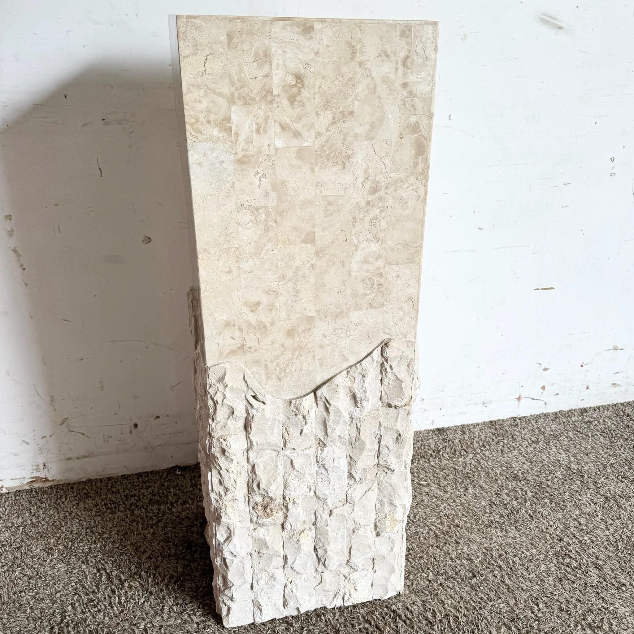 Late 20th Century Postmodern Polished and Raw Tessellated Stone Rectangular Pedestal