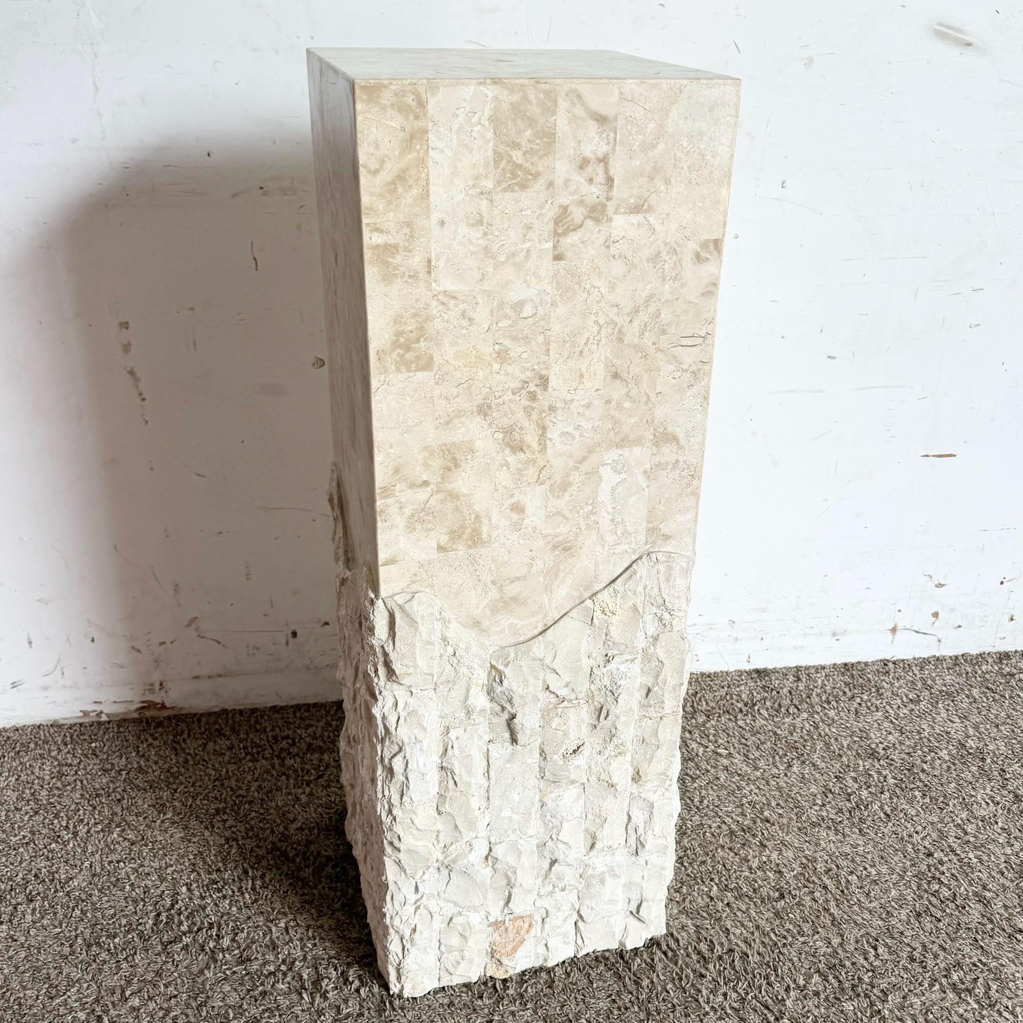 Postmodern Polished and Raw Tessellated Stone Rectangular Pedestal 1