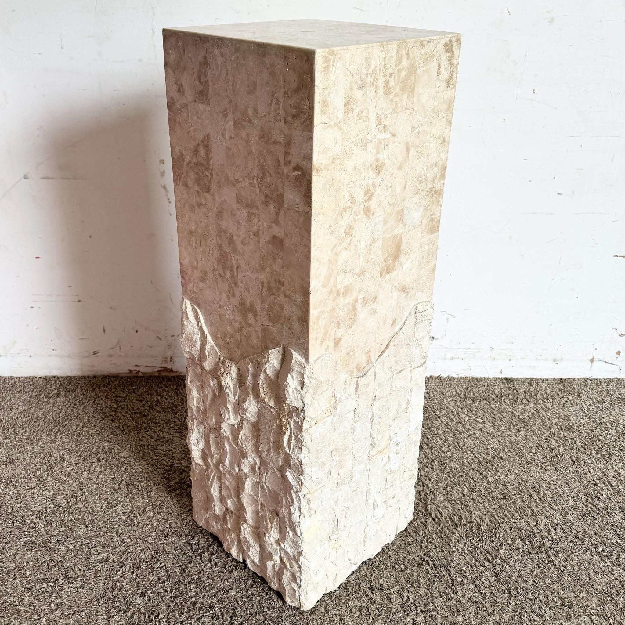 Postmodern Polished and Raw Tessellated Stone Rectangular Pedestal 2
