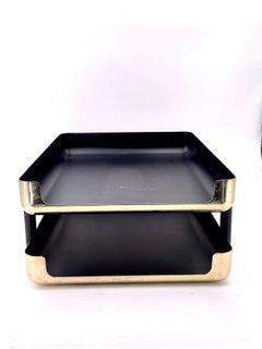 Postmodern Polished Brass Double Desk Letter Tray Paper Holder