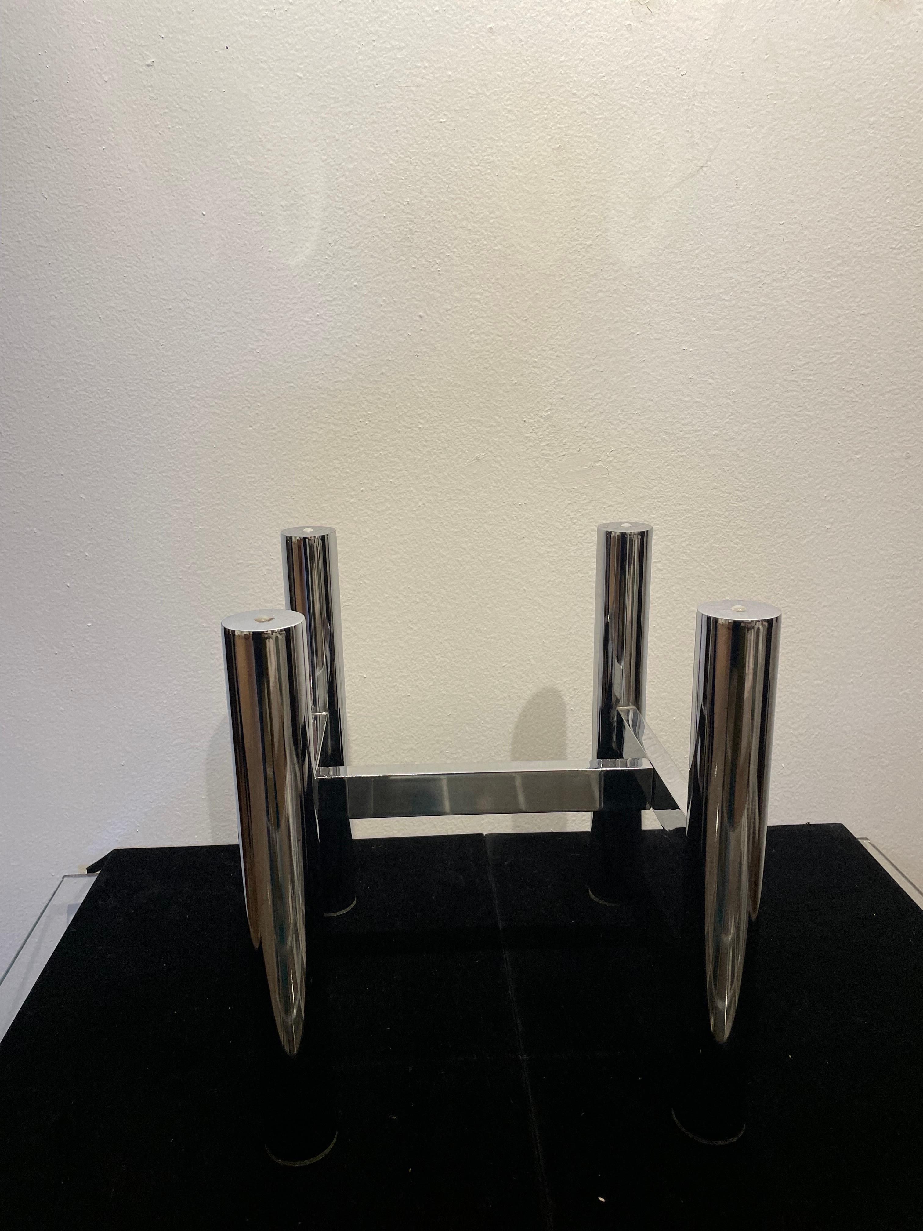 A very rare small end cocktail table designed by Renato Zevi, circa 1980's chrome-plated steel great quality we have polished the base and looks great we are selling the base only, it can take a glass or a piece of marble the size you desire we are