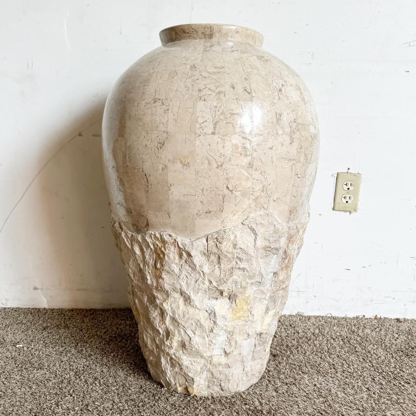 20th Century Postmodern Polished and Raw Tessellated Stone Floor Vase For Sale