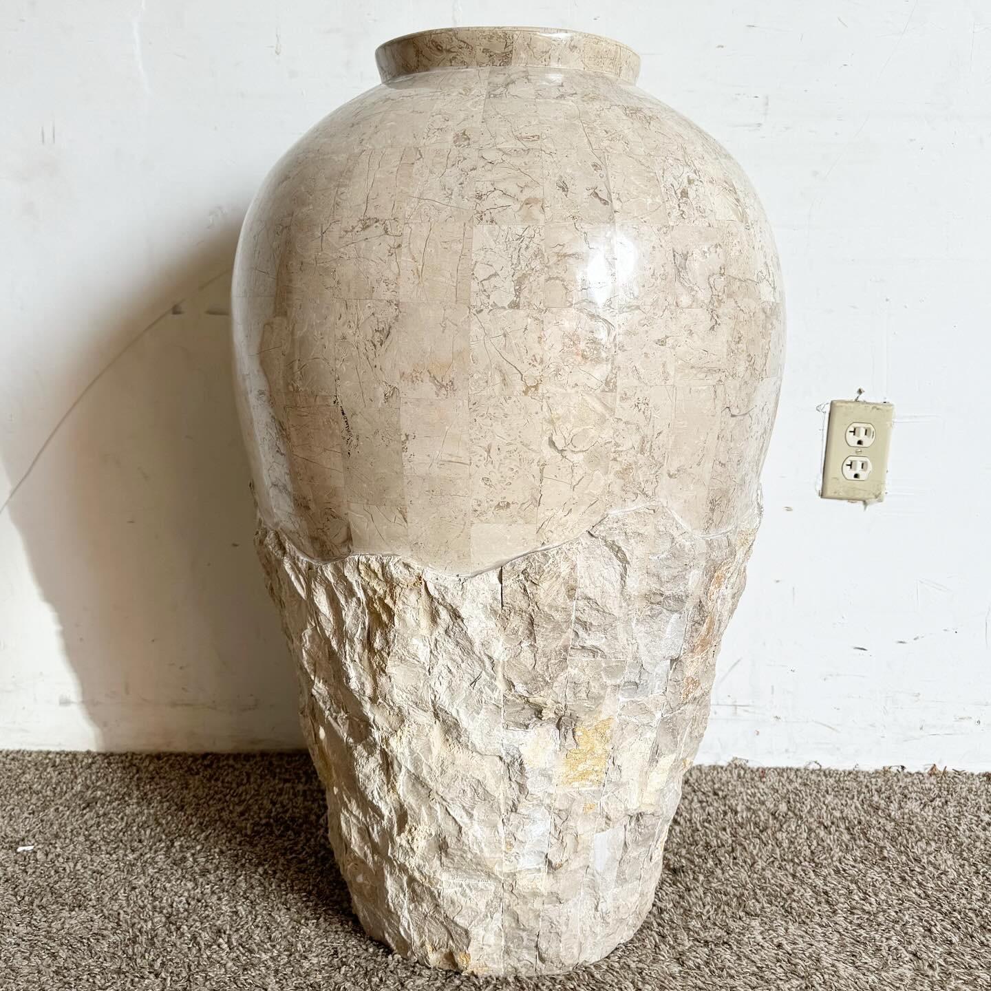 Postmodern Polished and Raw Tessellated Stone Floor Vase For Sale 1