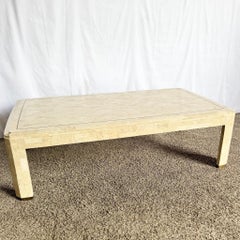 Postmodern Polished Tessellated Stone Coffee Table With Brass Inlay