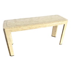 Postmodern Polished Tessellated Stone Console Table With Brass Inlay