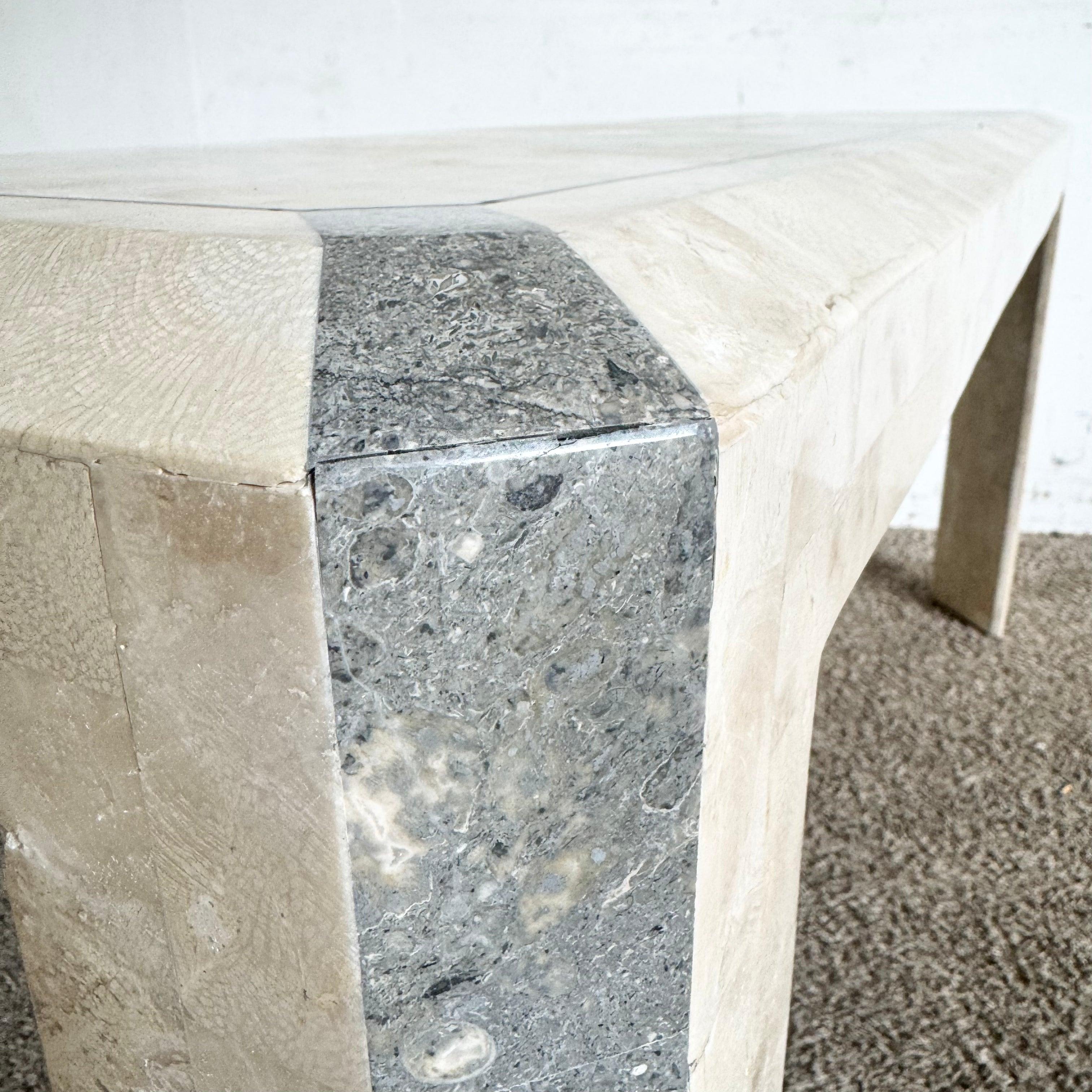 Postmodern Polished Tessellated Stone/Shell Console Table With Brass Inlay For Sale 1