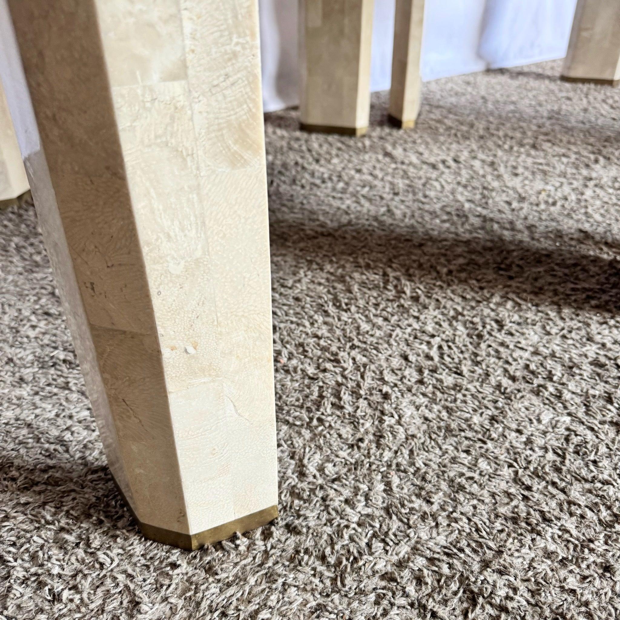 Postmodern Polished Tessellated Stone Side Tables With Brass Inlay - A Pair For Sale 3