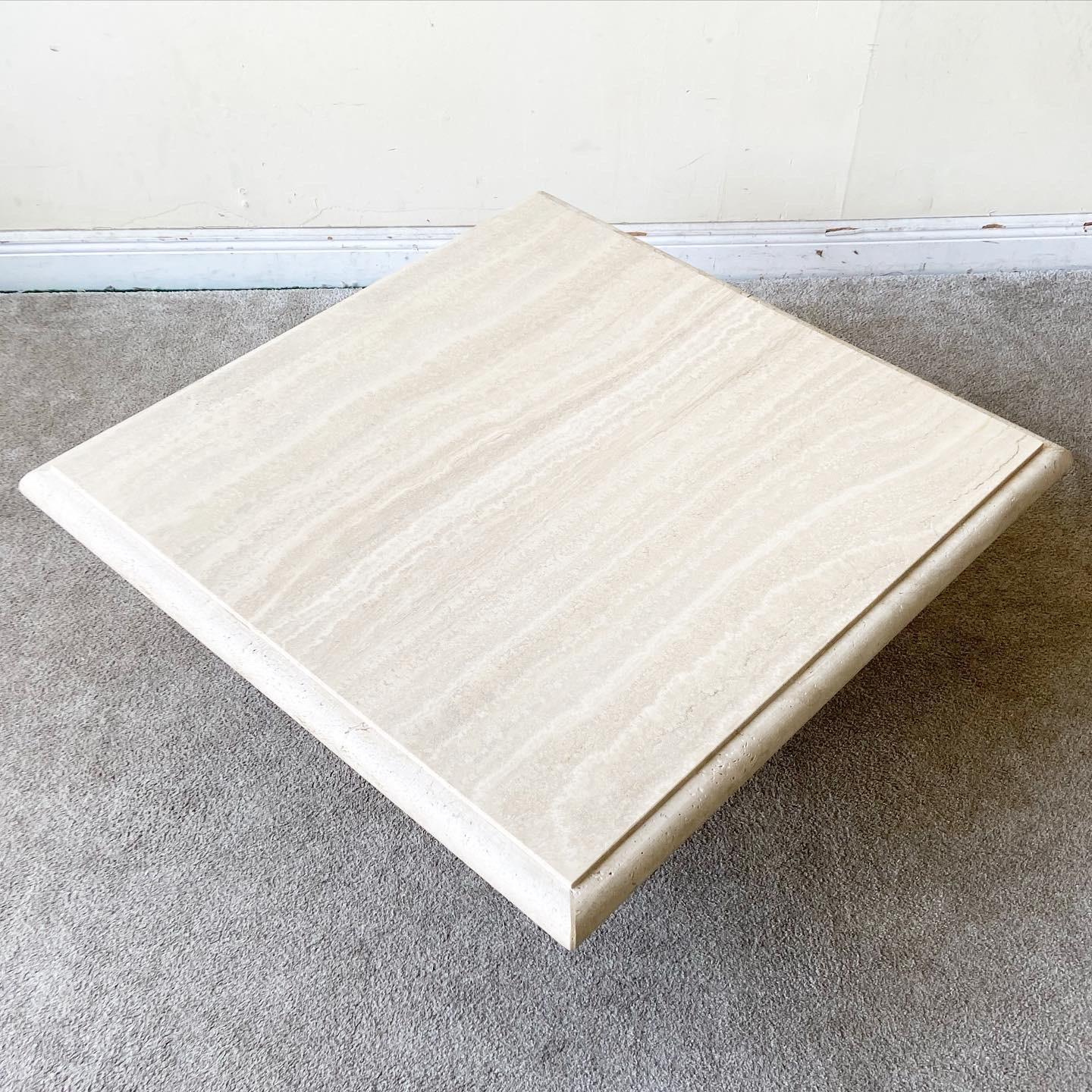 Postmodern Polished Travertine Coffee Table For Sale at 1stDibs