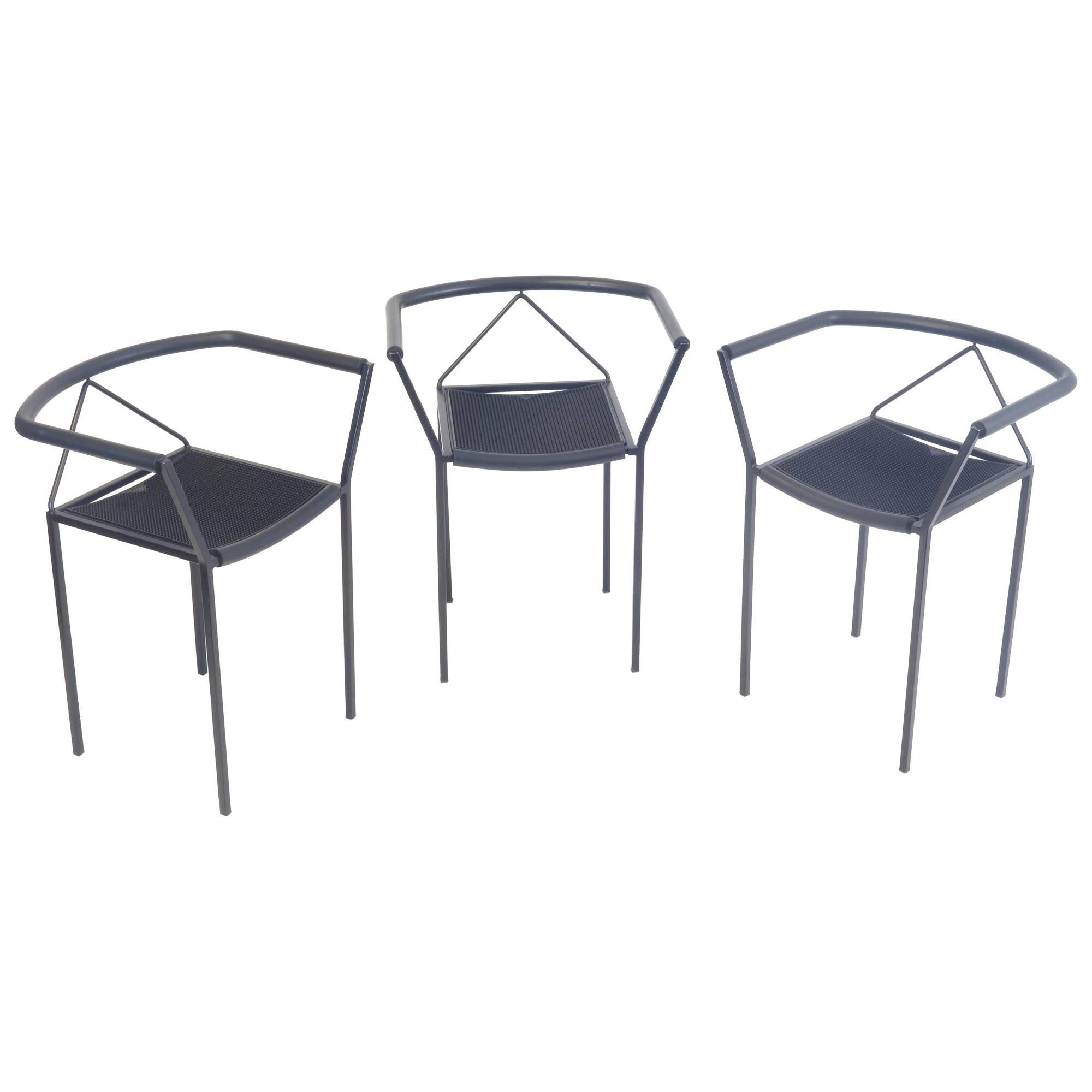 Postmodern Poltroncine Chairs by Zeus in Black Steel Italy Memphis Design Style