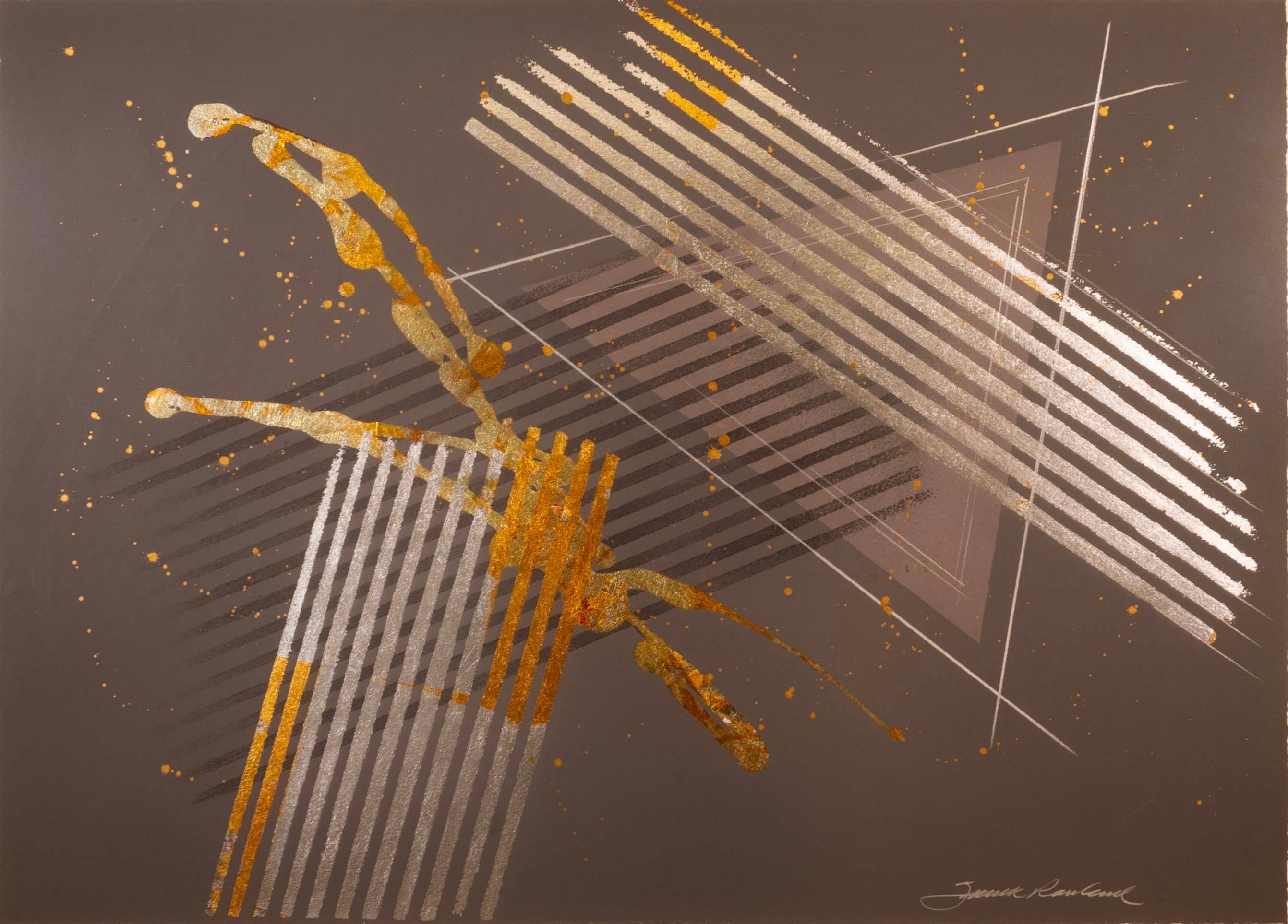 Post-Modern Postmodern Polymer & Fiber Painting on Paper Signed Rowland 1986 Framed COA For Sale