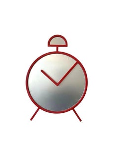 Postmodern Pop Art Design Red Wall Mirror "Clock" Shape - PILM Italy, 1980s