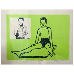 David Bromley Aussie Pop Art Silk Screen Painting ‘Boy Leaping’ 1990s Modern Art