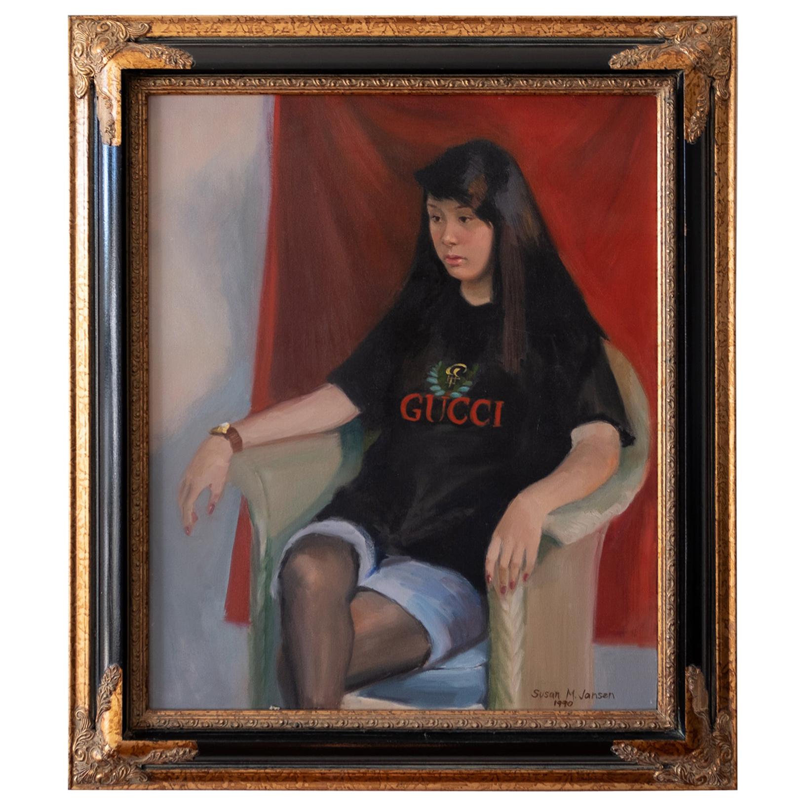 Postmodern Portrait of a Girl Wearing a Gucci T-Shirt, 1990