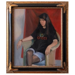 Vintage Postmodern Portrait of a Girl Wearing a Gucci T-Shirt, 1990