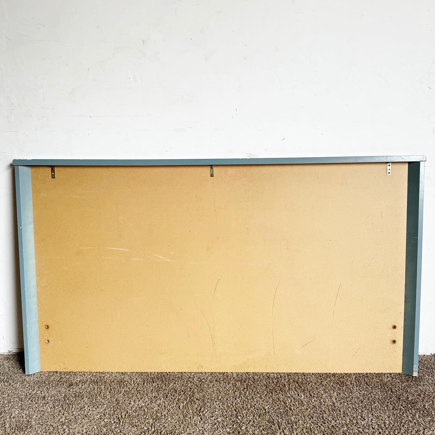 20th Century Postmodern Italian Baby Blue Lacquered Queen Headboard With Gold Accent For Sale