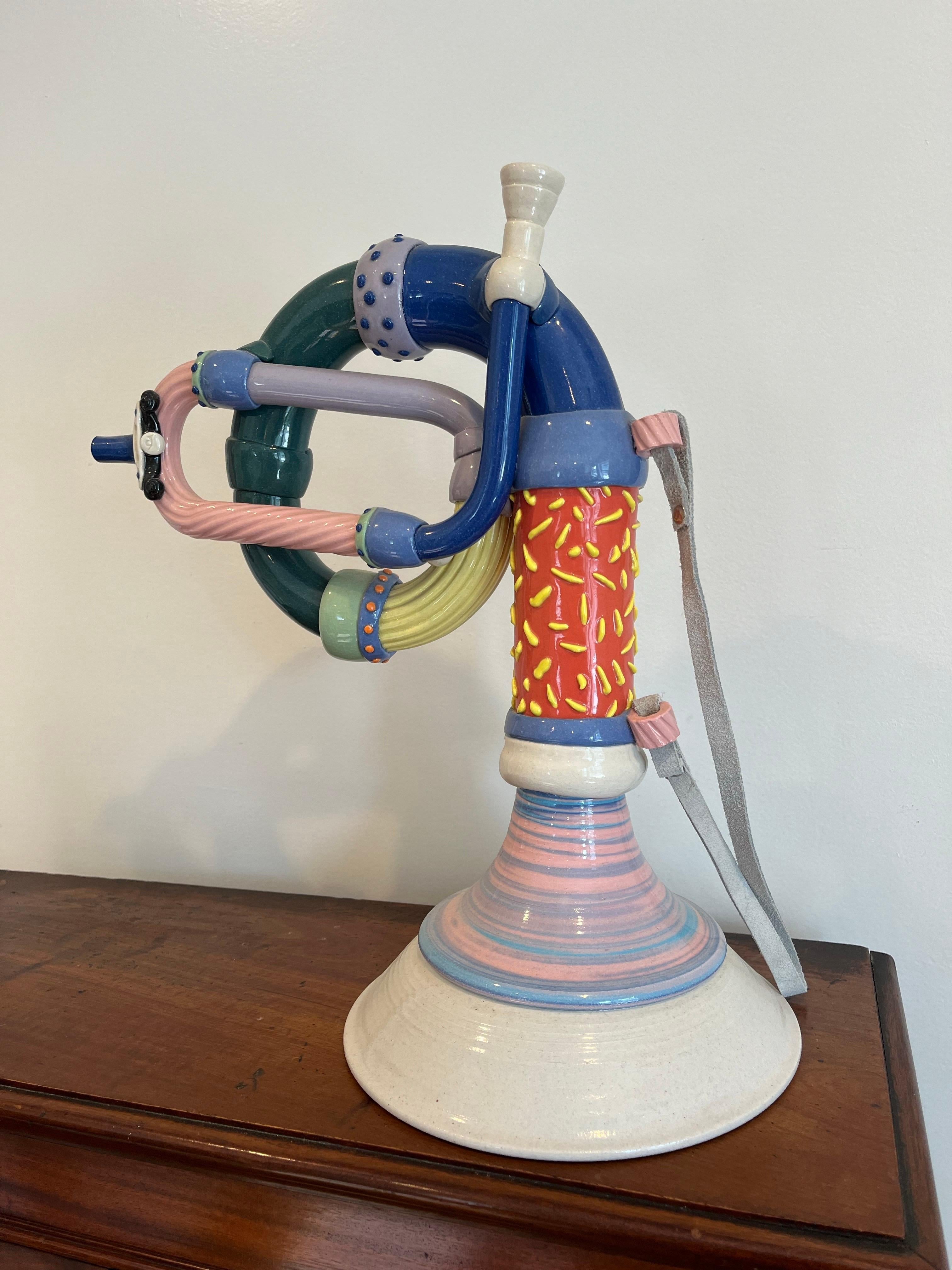 Postmodern Pottery French Horn Steve Smeed 1997 In Good Condition For Sale In W Allenhurst, NJ