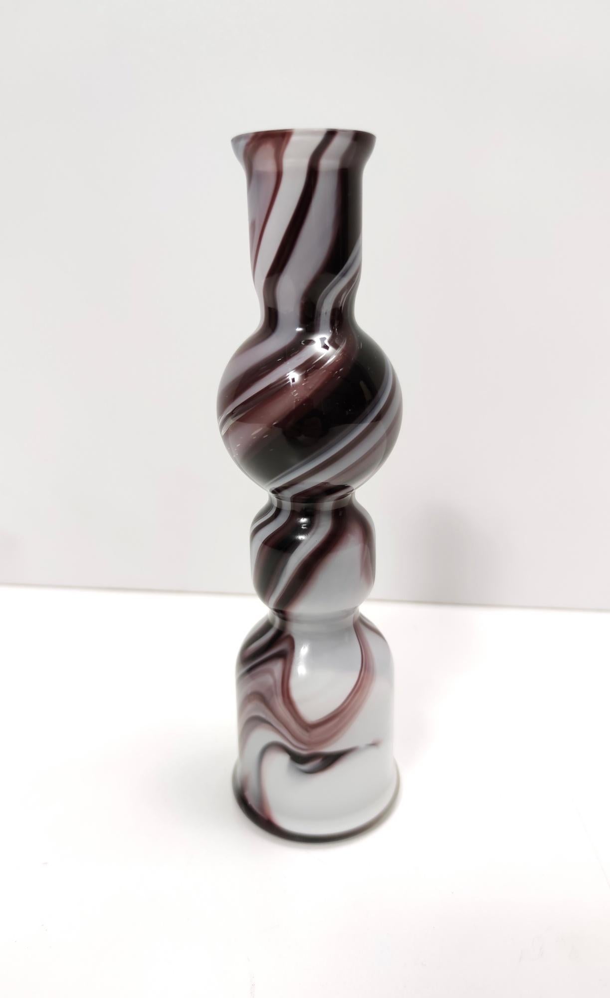 Italian Postmodern Purple and White Murano Glass Vase “Wave” by Carlo Moretti, Italy For Sale