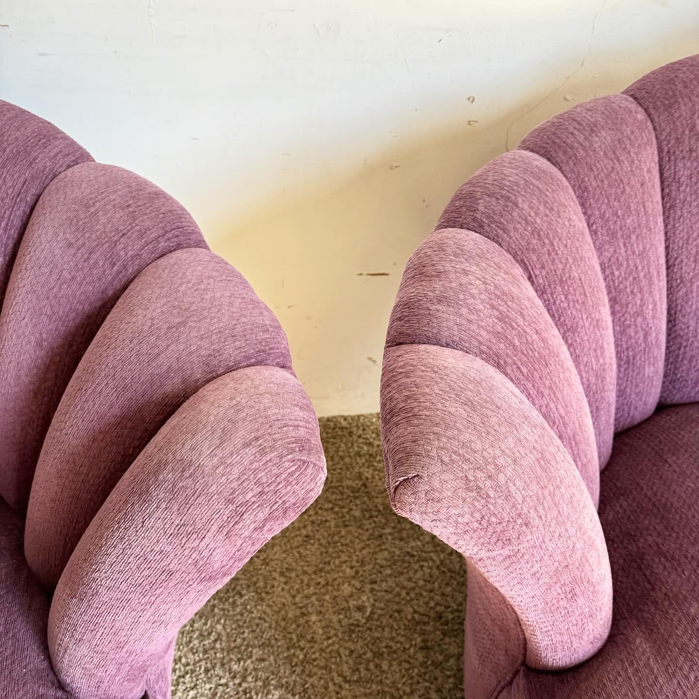Postmodern Purple Ascending Clam Shell Back Swivel Chairs - a Pair For Sale 2
