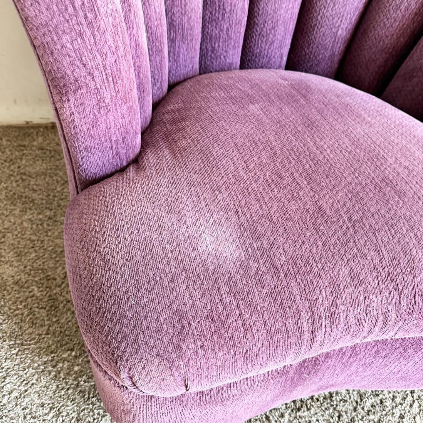 Postmodern Purple Ascending Clam Shell Back Swivel Chairs - a Pair In Good Condition For Sale In Delray Beach, FL