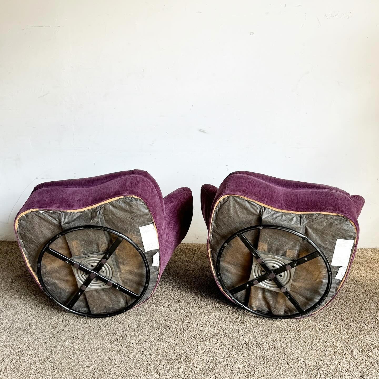 20th Century Postmodern Purple Ascending Clam Shell Back Swivel Chairs - a Pair For Sale